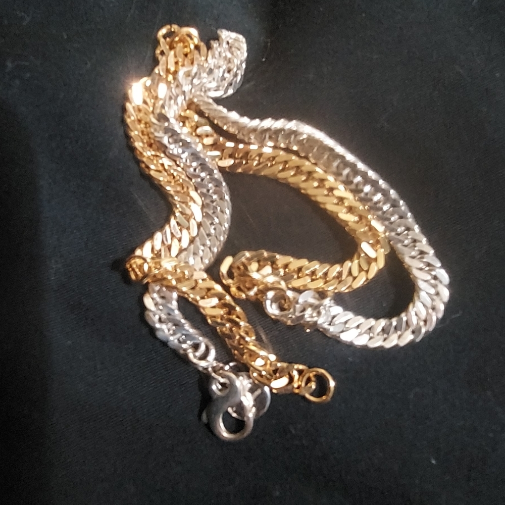 Dyadema Bronze Italy Two-Tone Gold Silver Herringbone Necklace 18" - Picture 5 of 12